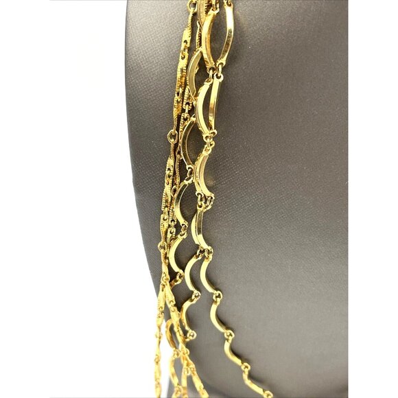 Vintage 5 Strand Bar Link Statement Layered Gold Tone Necklace 22" - Picture 5 of 8